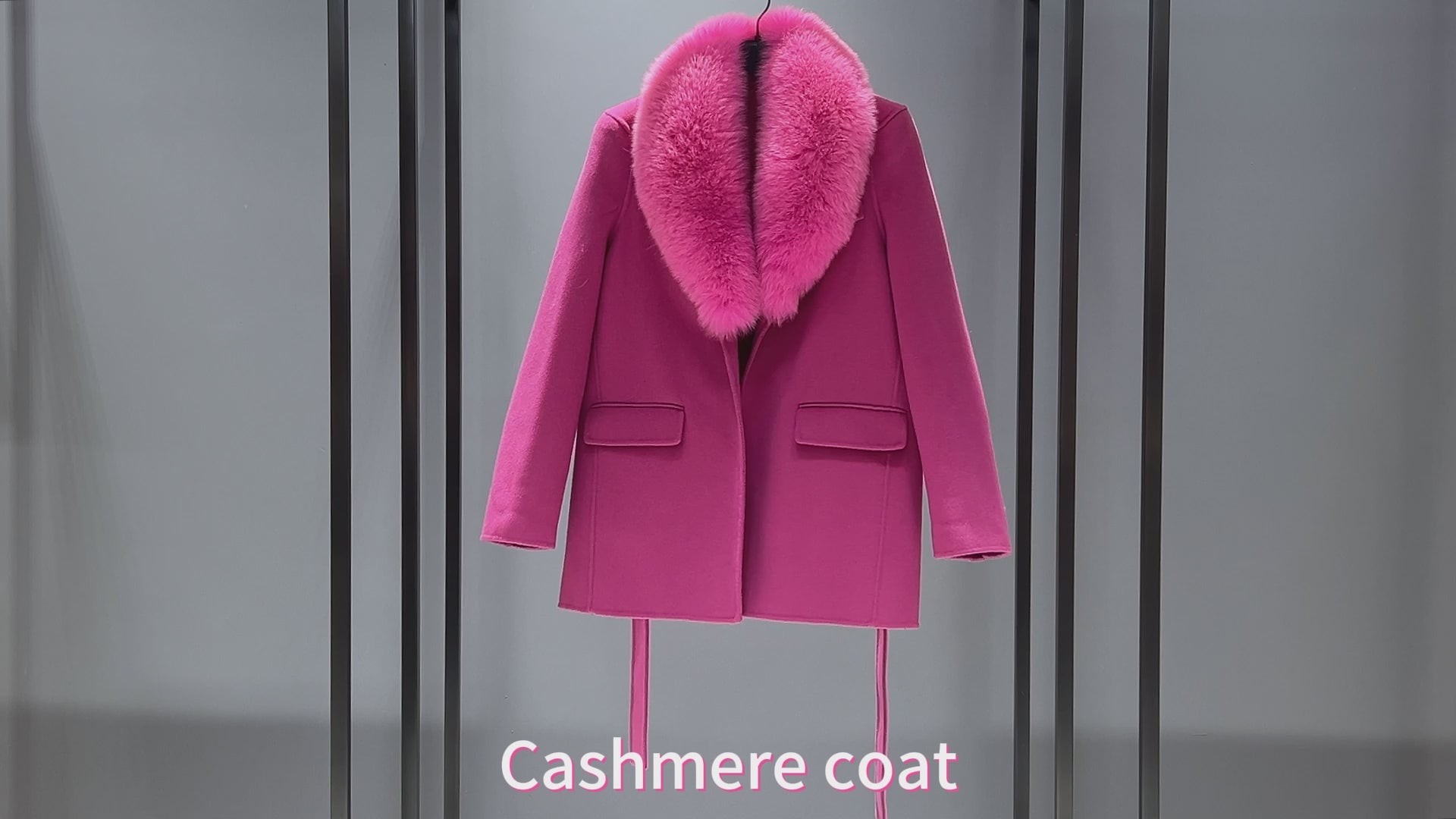 Janefur Womens Fashion Cashmere Coat Waisted Shoulder Design Fox Fur Collar Wool Coat