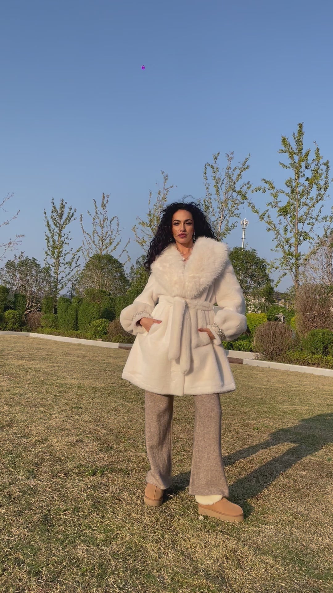 Eco-Friendly Faux Mink Fur Women's Jacket with Shawl Collar and Rhinestone Trim