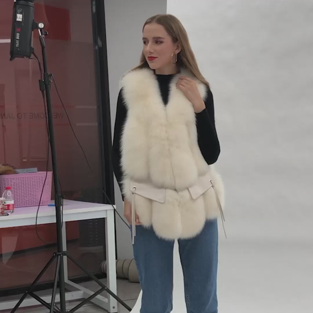 Fashion Women's Short Style Big Pocket Fox Fur Vest