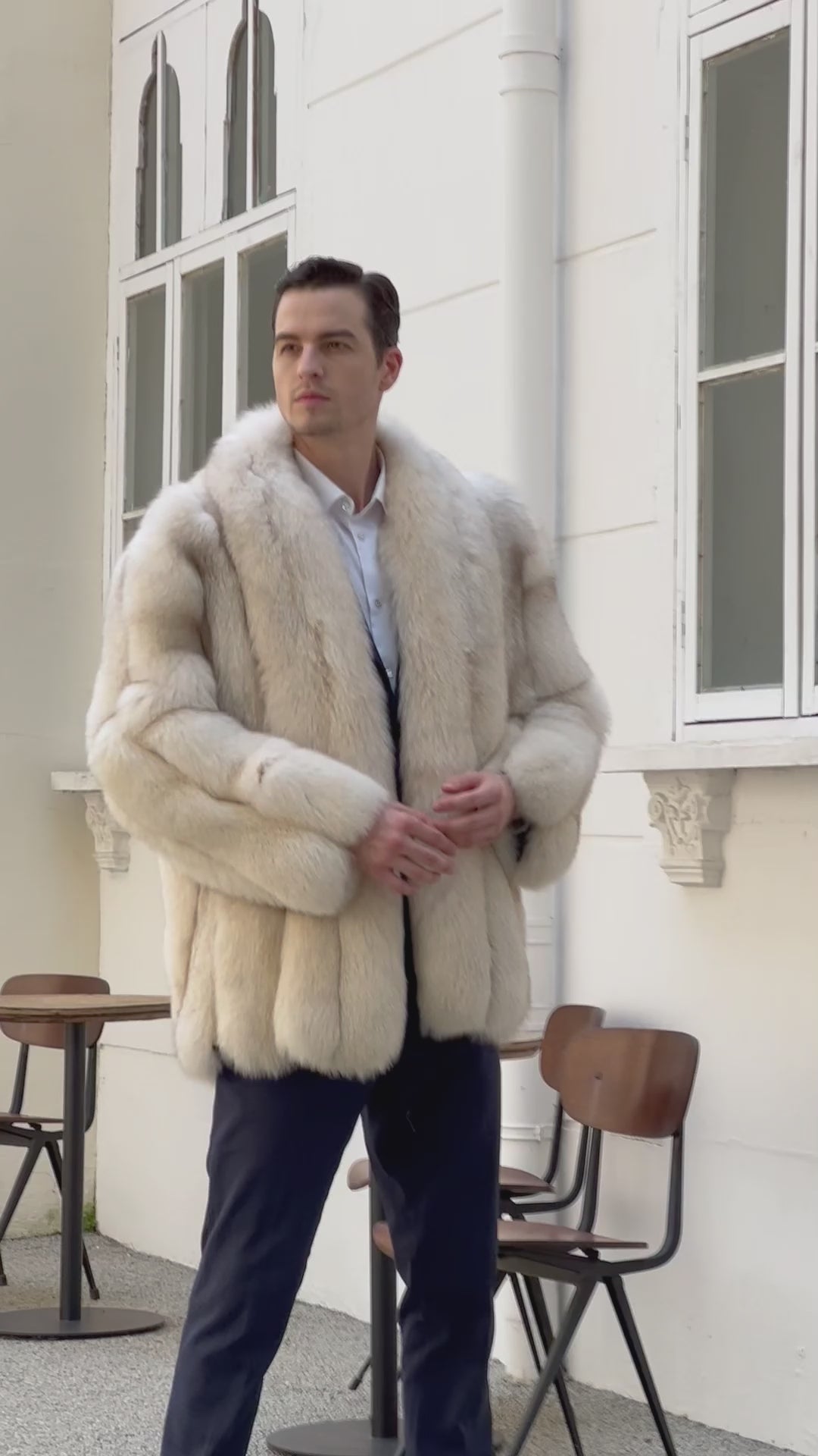 Warm Winter Luxury Blue Fox Vertical Stripes Real Fox Fur Coat