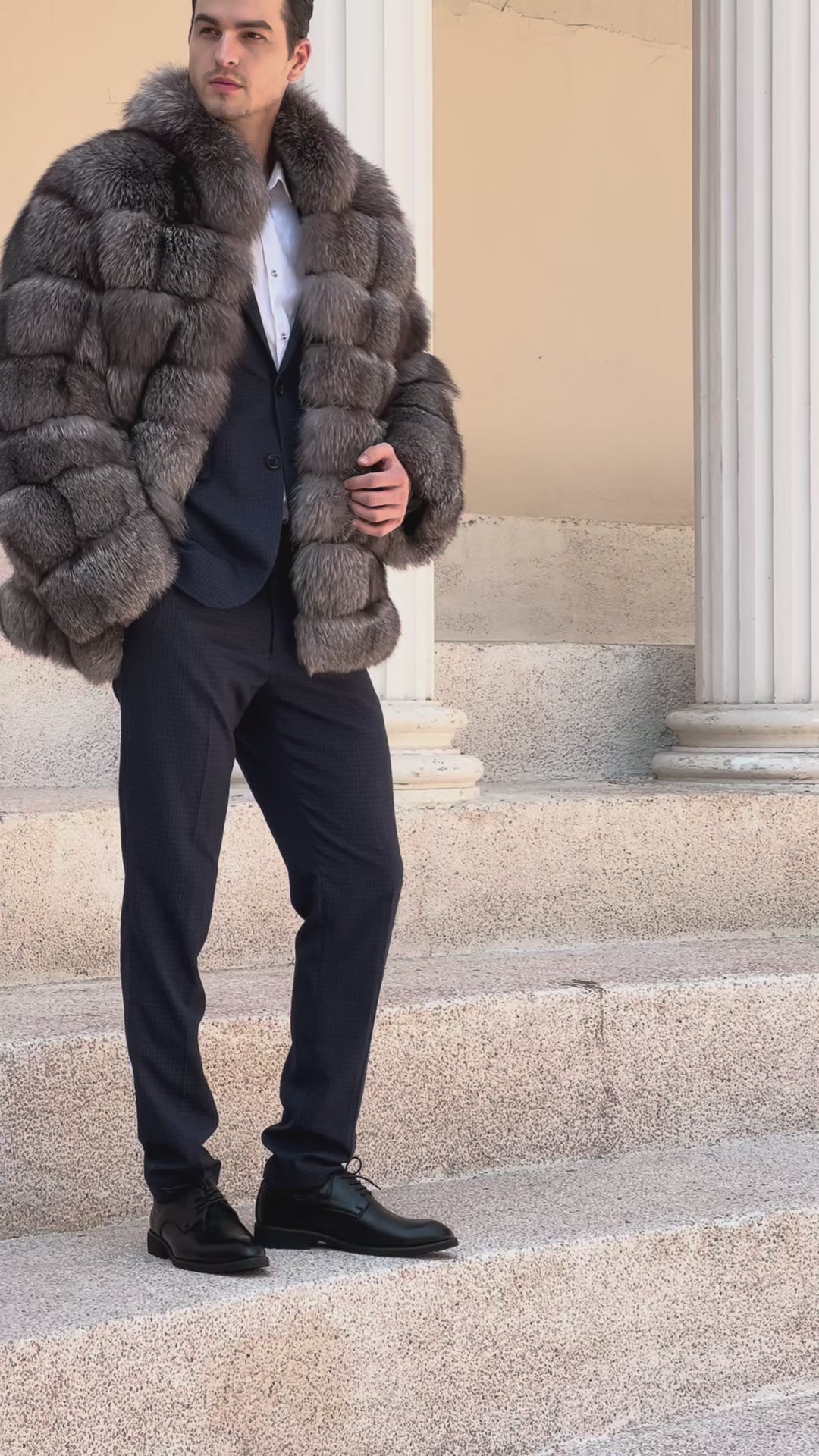 Men's Winter Fashion Warm Stand-up Collar Real Blue Fox Fur Coat
