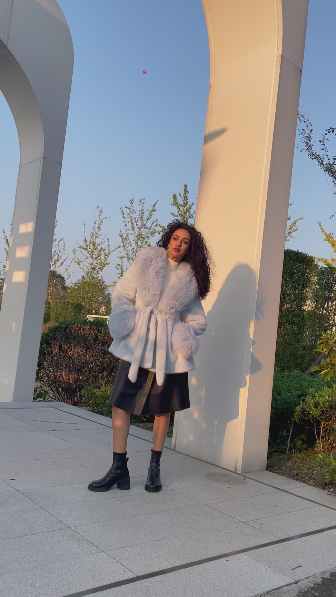 Eco-friendly Mink Fur Faux Mink Fur Shawl Collar Skirt Hem Women's Winter Coat