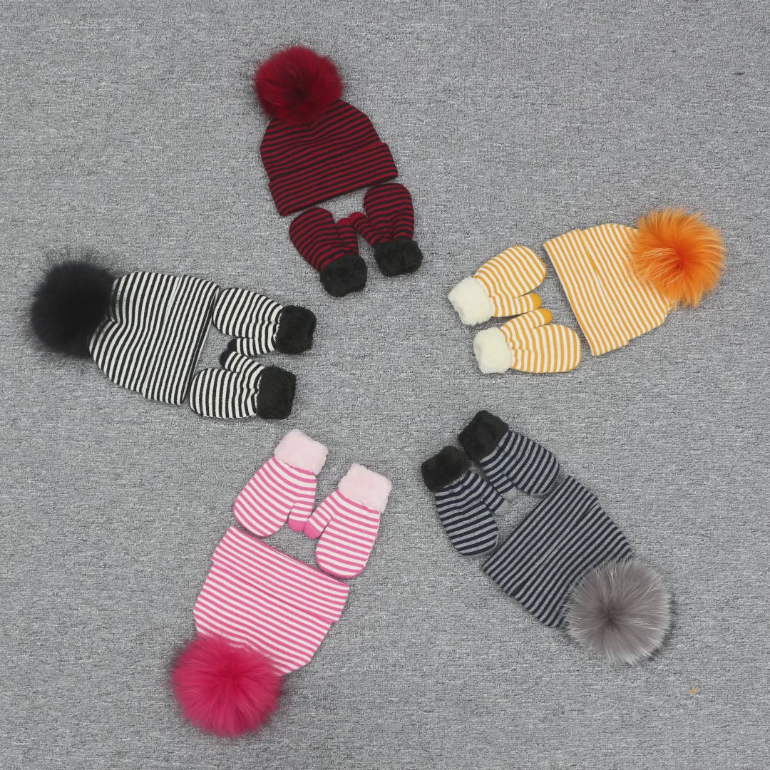 Classic Striped Children's Hat & Gloves Two Piece Set Suitable For 1-3 Years Old