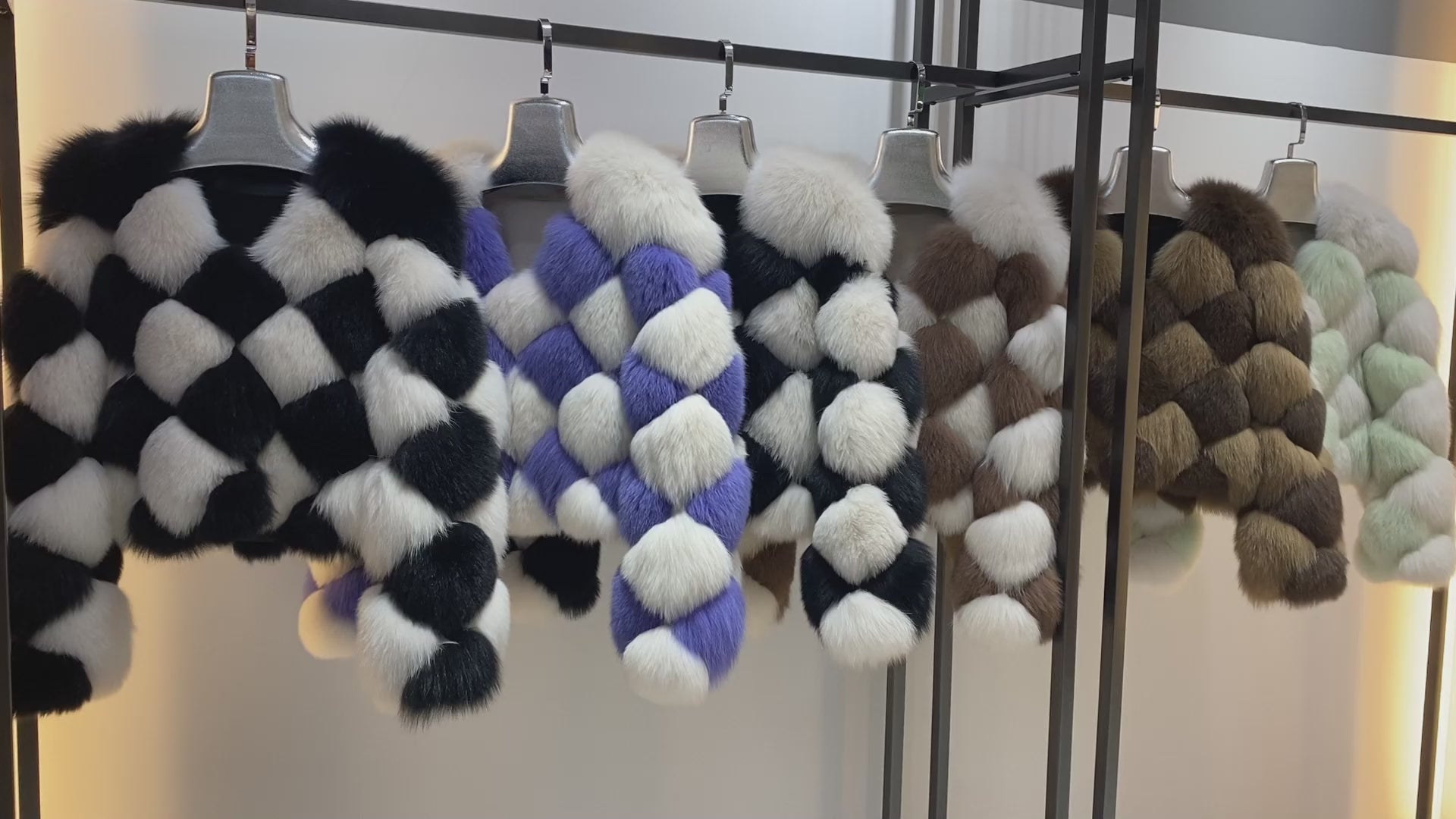 Hot Sales Wholesale Simple Fashion Women's Diamond Checkered Two-Color Splicing Real Fox Fur Coat