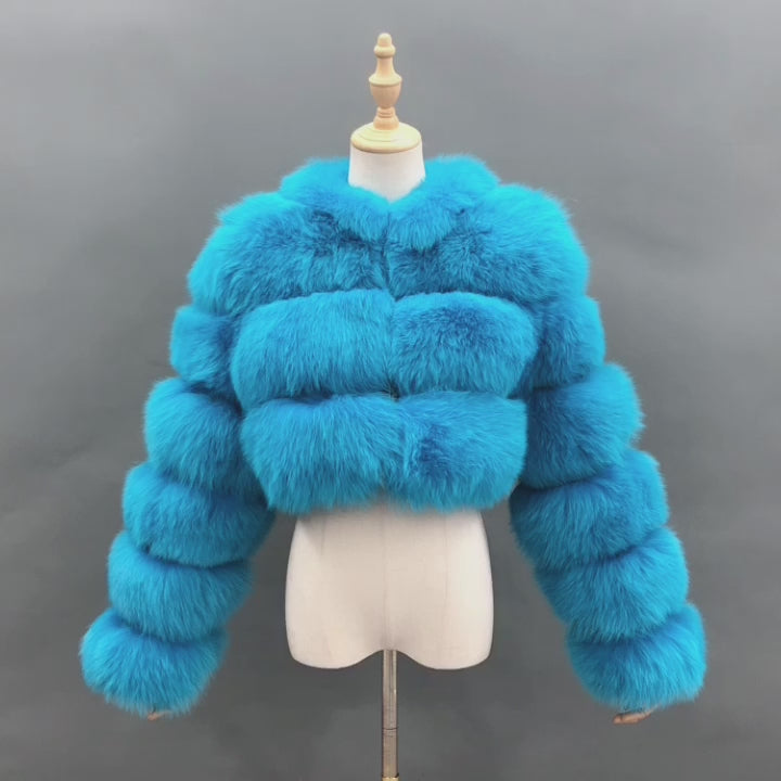 Winter Thick Warm Real Fox Fur Jacket Fashion Short Blue Fur Coat Women