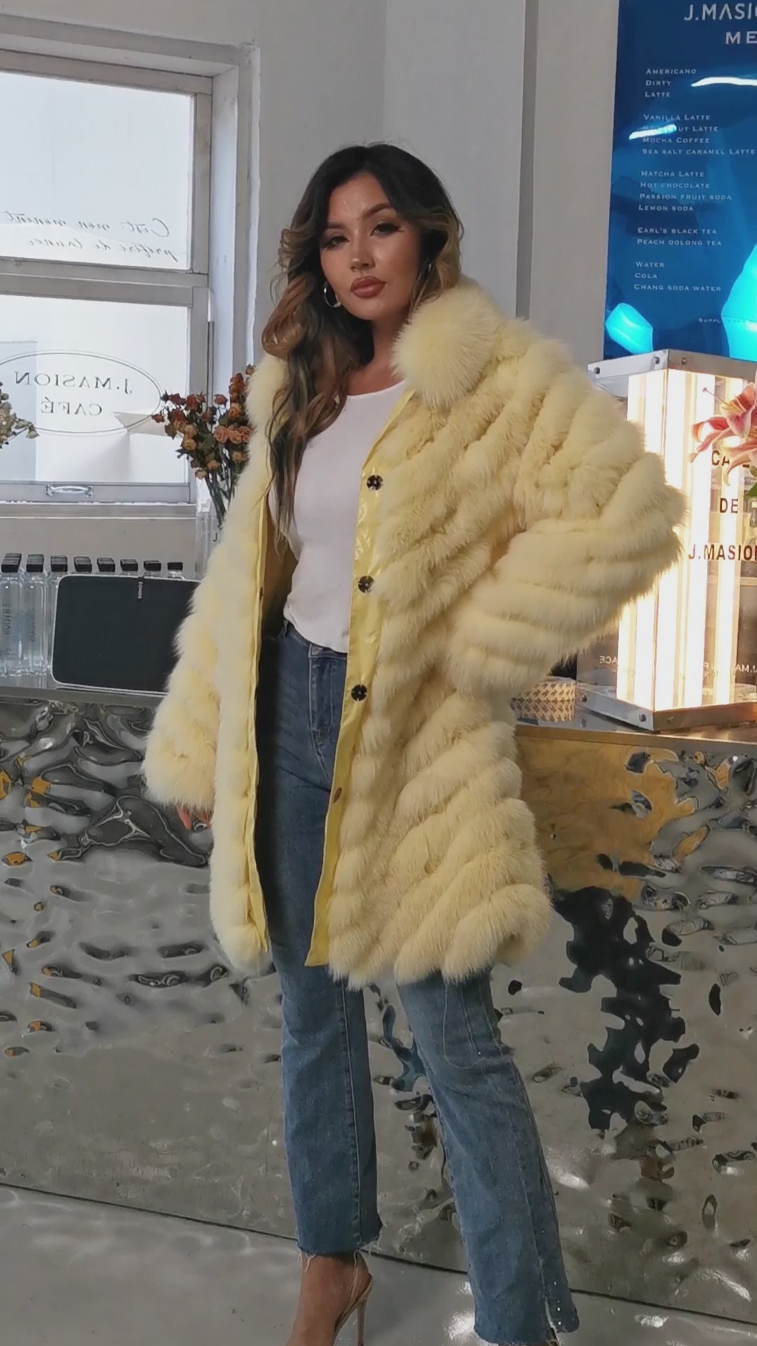 Collar Removable Women's Winter Two-Sided Wear Striped Long Real Fox Fur Coat