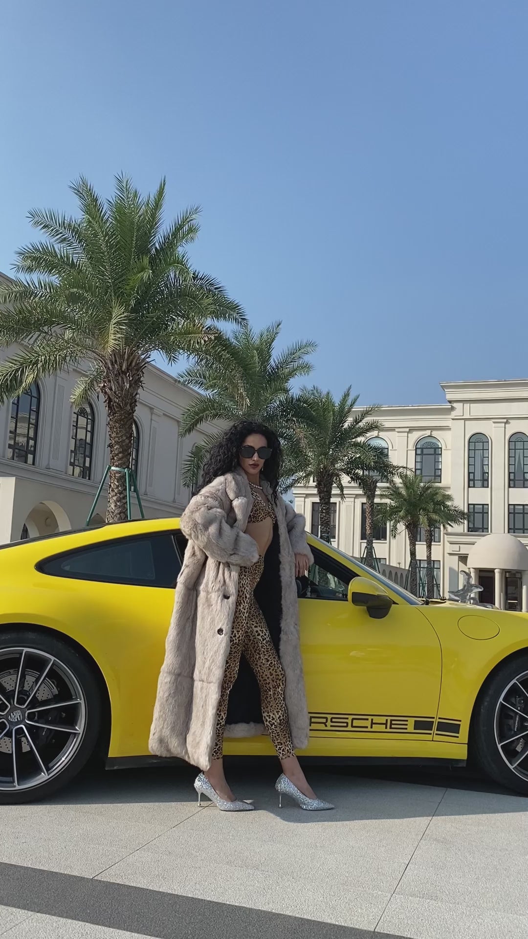 Women's Luxurious Long Rabbit Fur Coat with a Lapel
