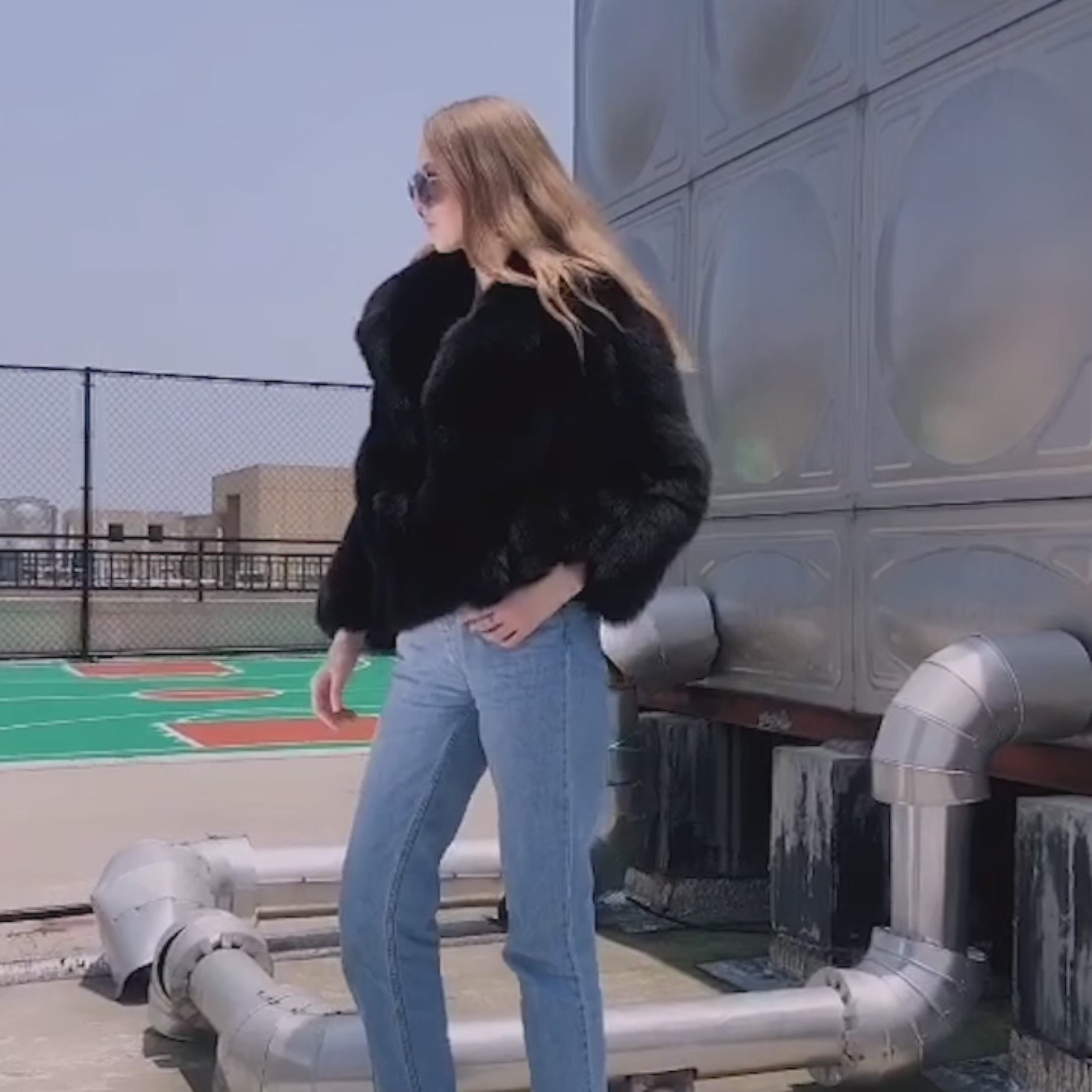 Winter Black Suit Collar Fox Fur Short Fashion Women's Coat