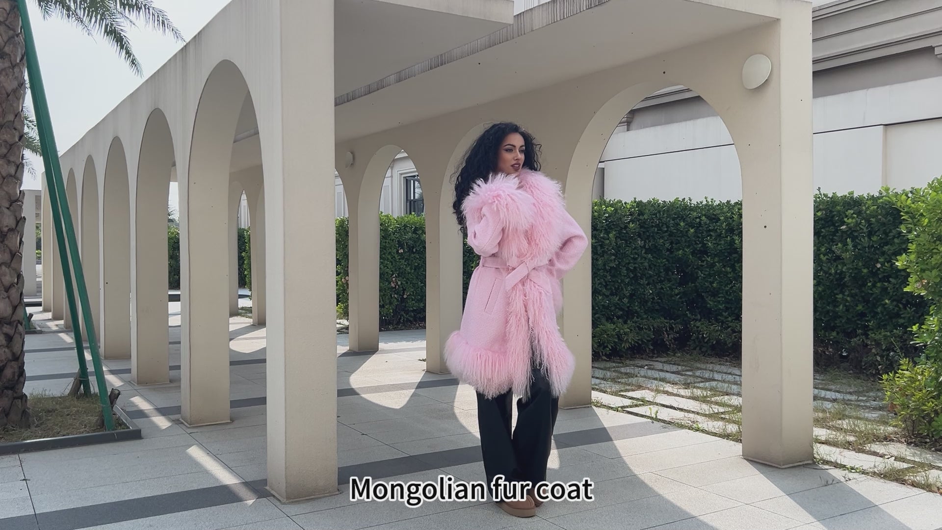 Janefur Wholesale Long Mongolian Lamb Fur Womens Fashion Lace Up Fur Coat