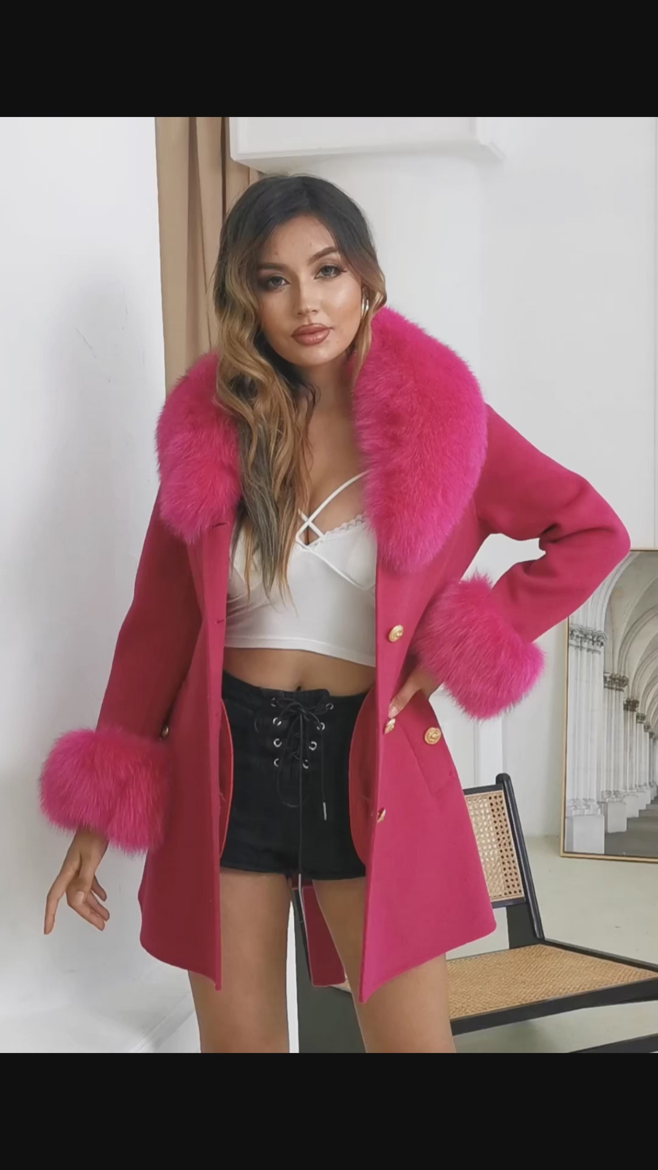 Autumn Winter Red Double - faced Wool Belted Coat