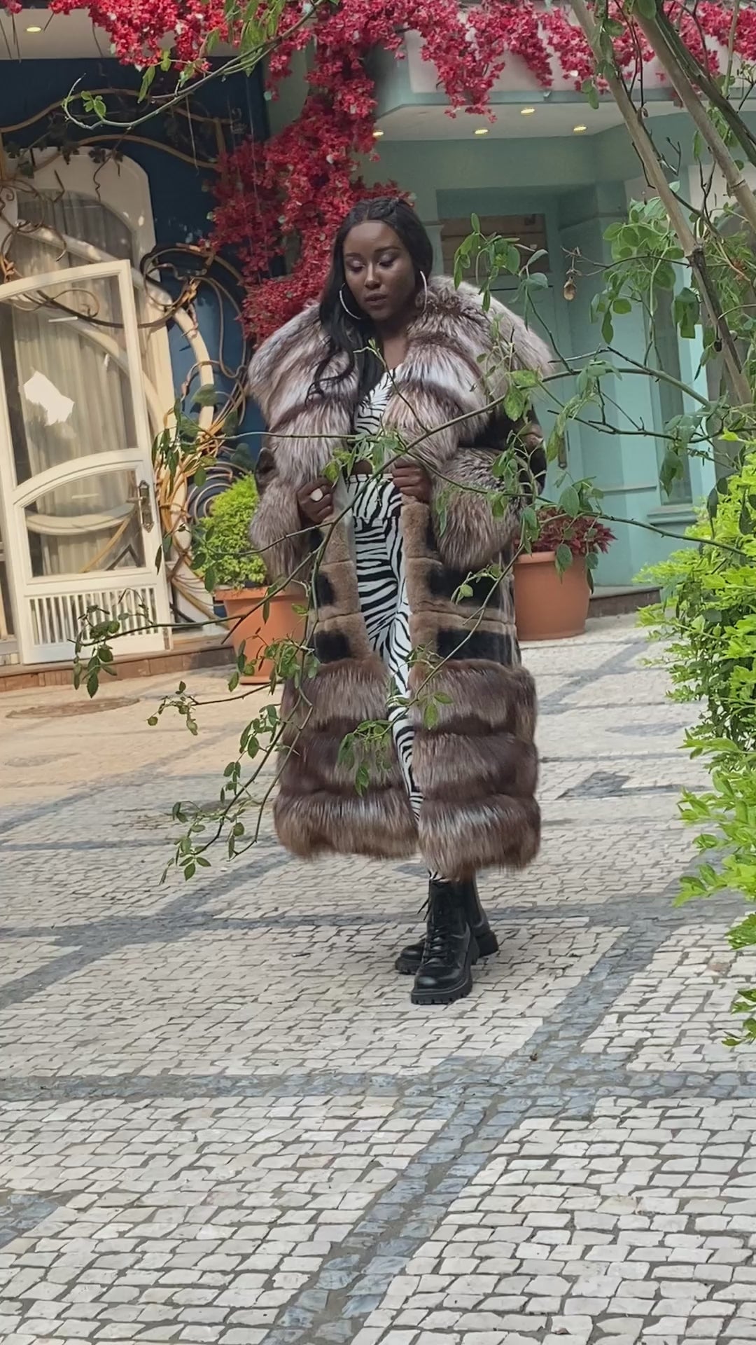 Lapel Fox Fur Patchwork Rabbit Fur Coat