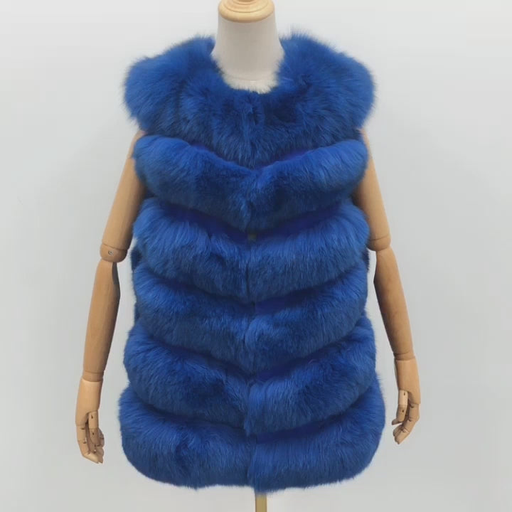Fashion Women's Comfortable Fluffy Fox Fur Vest Solid Color