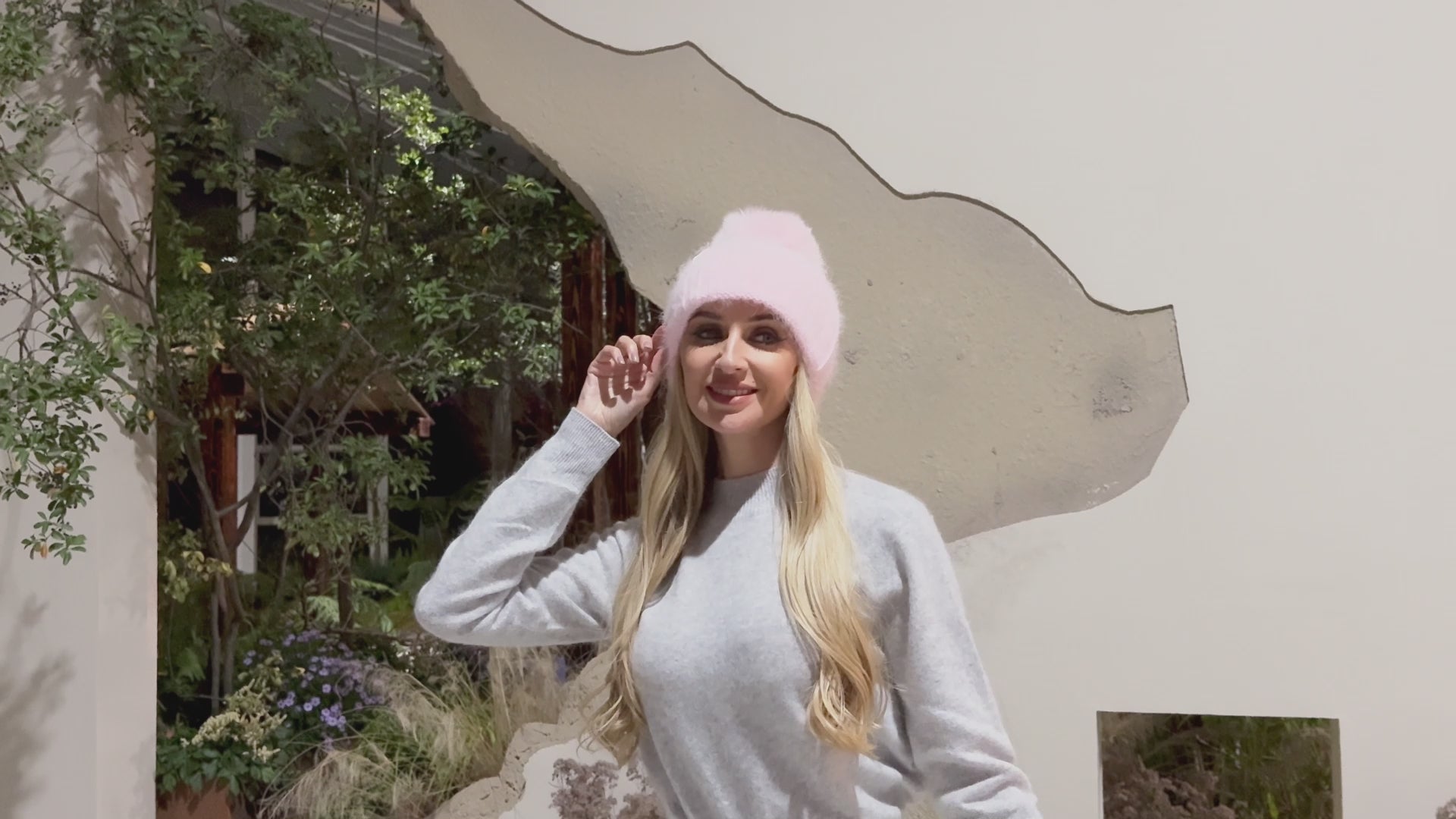 Elegant Temperament Women's Daily Warm Rabbit Fur Beanie Hat With Fur Pom Pom