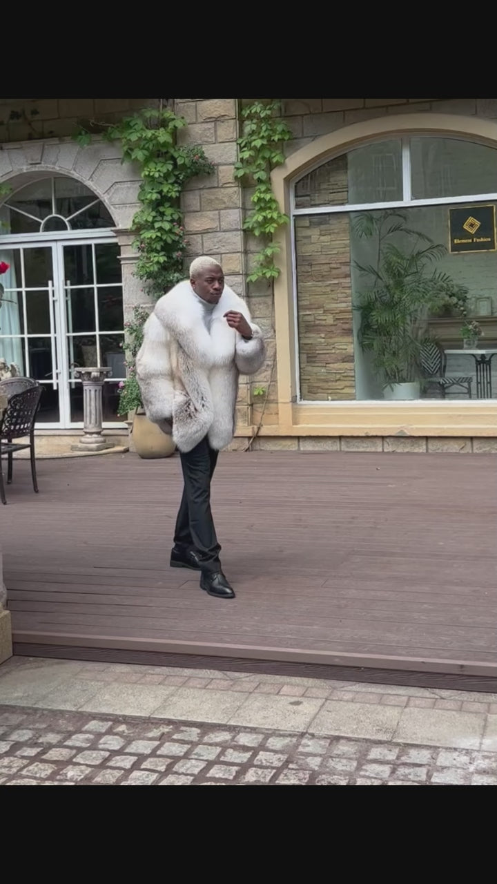 Coat With A Shawl Collar Made Of Whole Golden Island Fox Fur