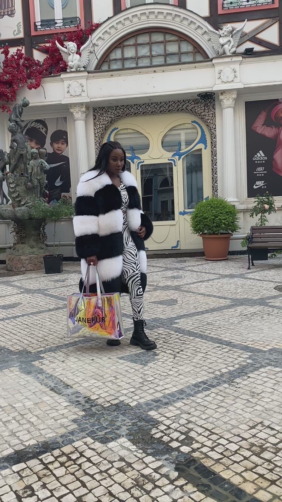Black and White Stripe Fox Coat