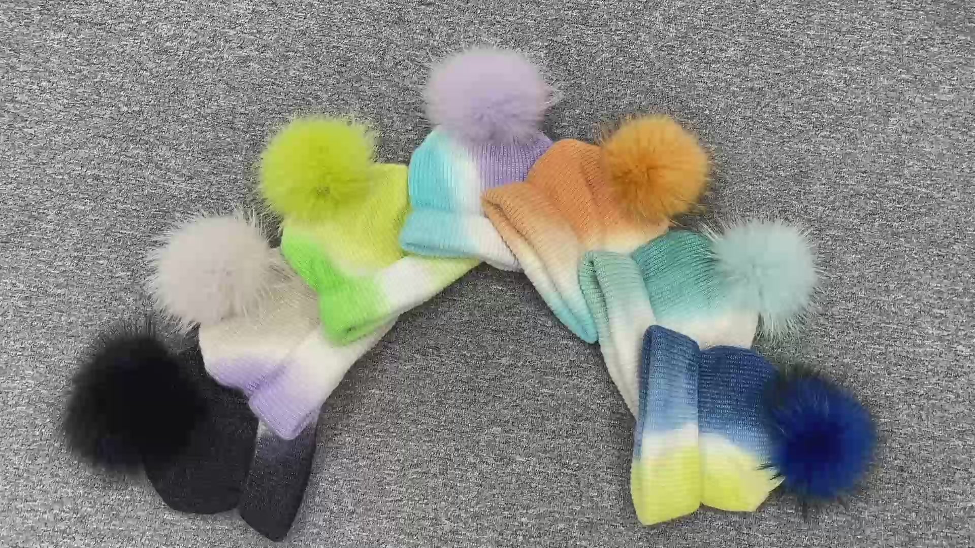 Ladies Gradient Angora Knitted Hat Fur Pom Pom