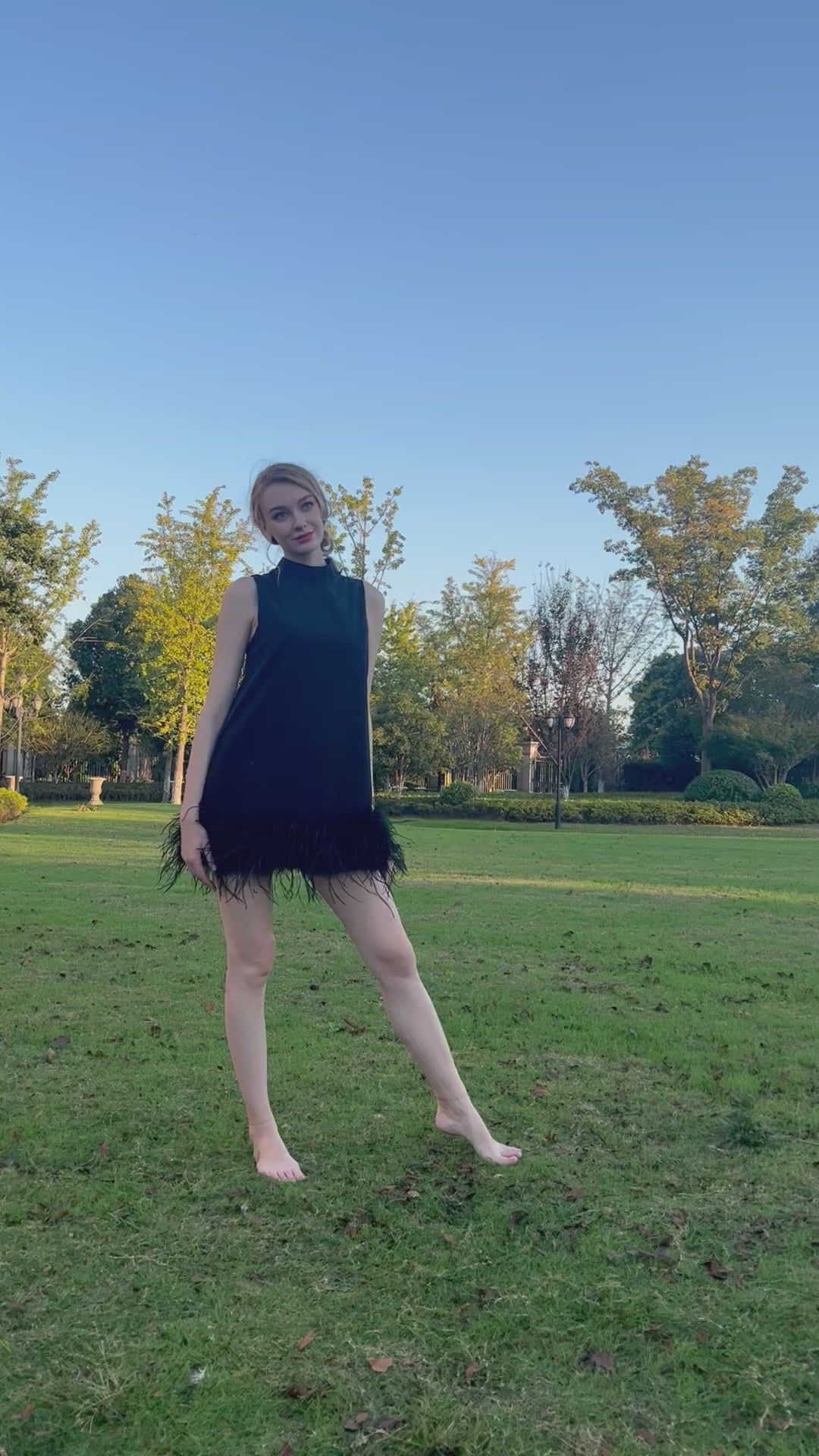 Long Dress With Ostrich Feather Hemline
