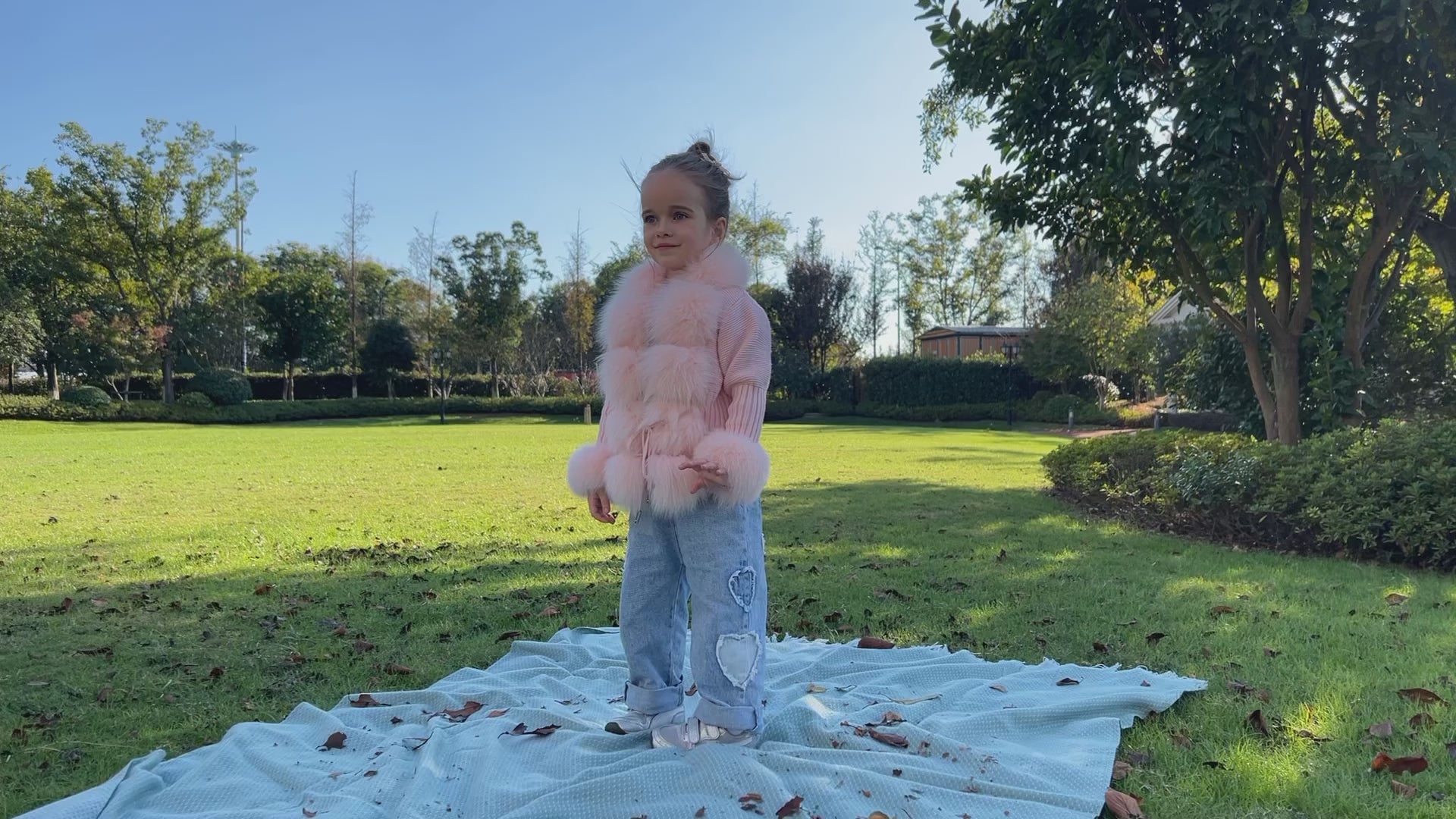 Little Girl's Pink Knitted Children's Coat With Fox Fur Trim