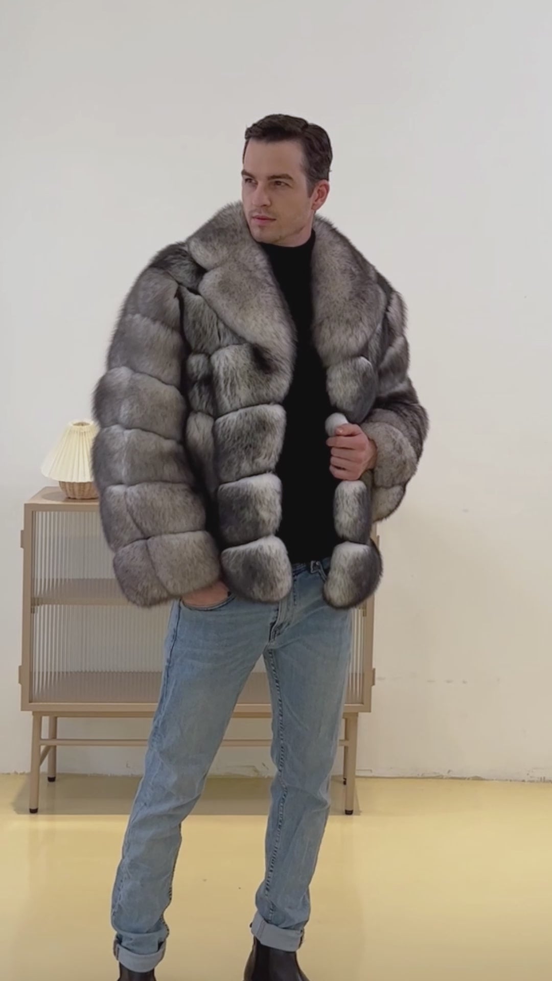 Fluffy Fox Fur Winter Men's New White Fox Warm Luxury Coat