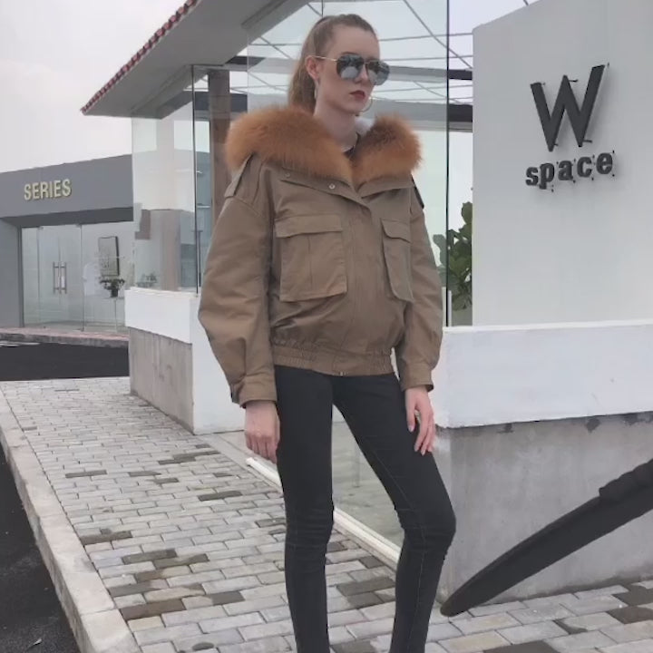 Winter Fur Hooded Coat Lamb Lining With Fox Fur Collar Long Women's Parka
