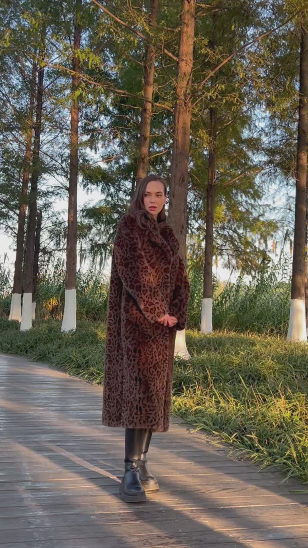 New Trendy Leopard Print Long Faux Mink Jacket Eco Fur