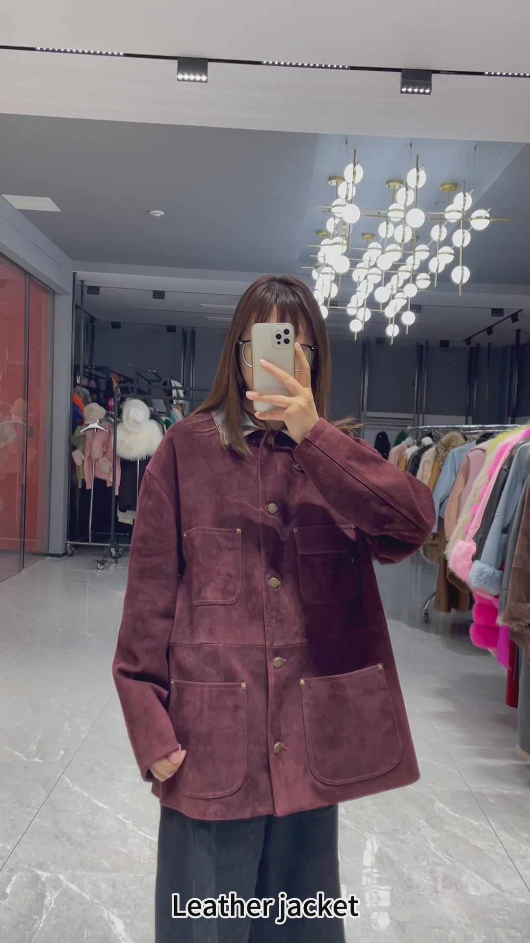 Retro collar Burgundy Suede Leather Jacket — Classic & Stylish Outerwear