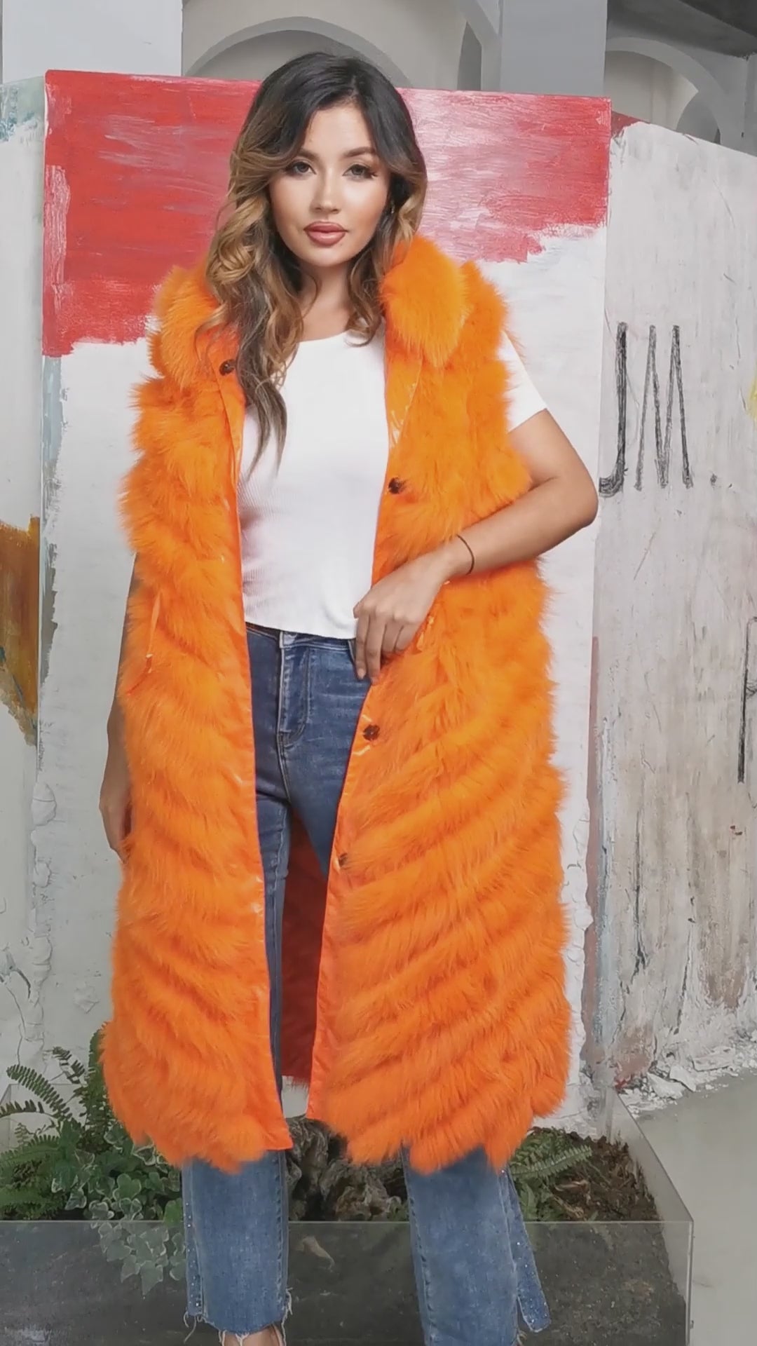 Women's Long Style Real Fox Fur Vest Wear Two Sides