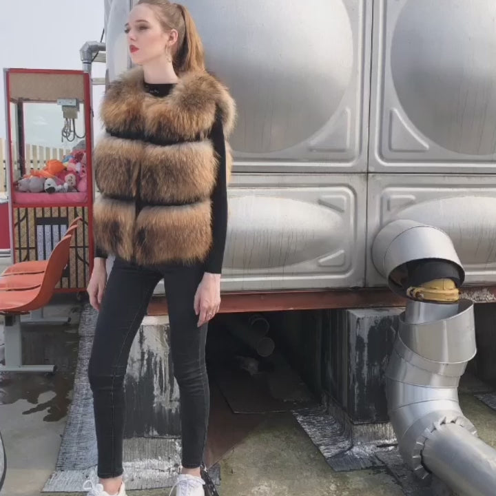 Women's Spring And Fall Clothing Luxury Real Raccoon Fur Vest