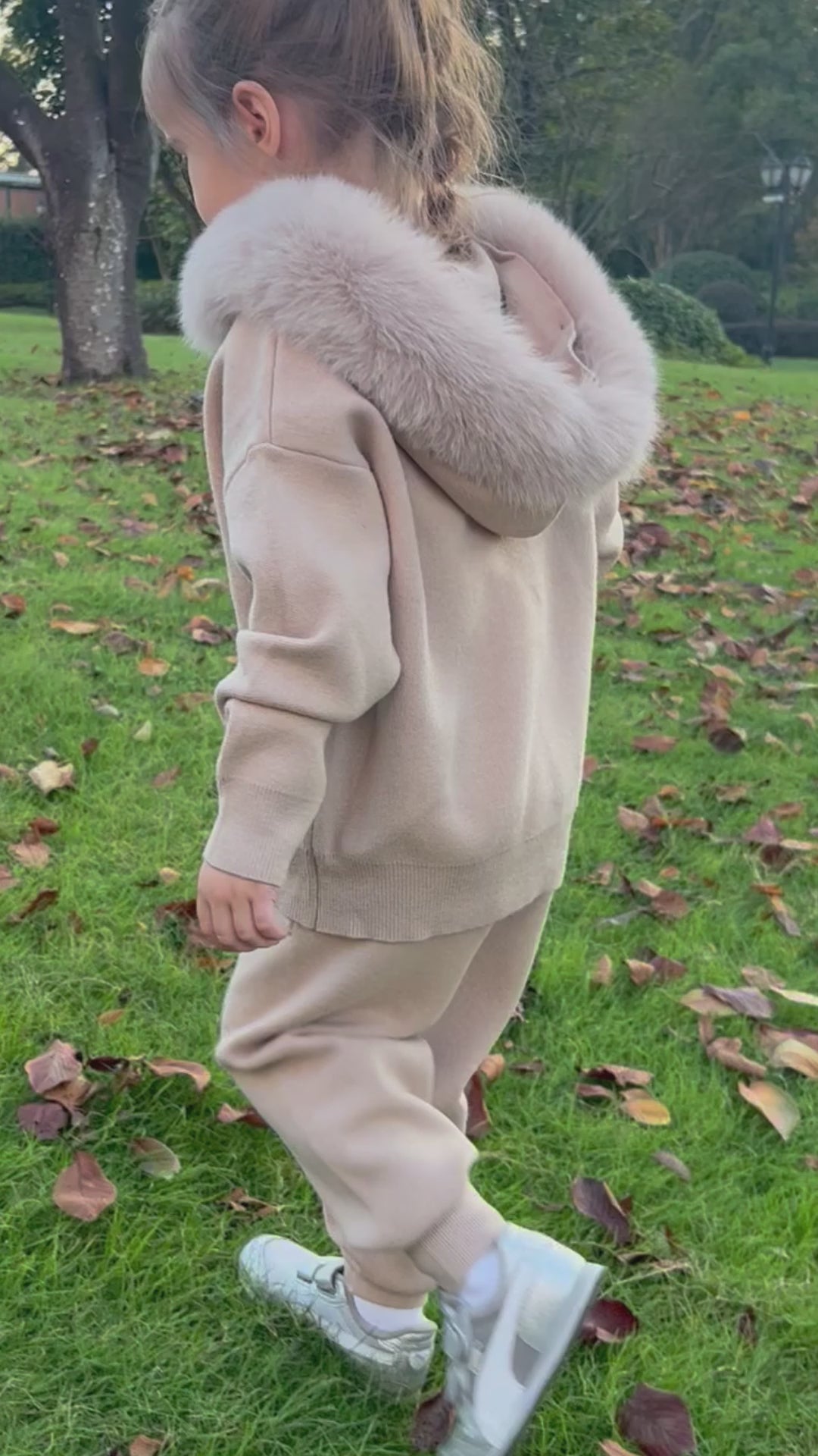 Children's Suit Fall and Winter Fur Collar Hooded Knit Sweatshirt Set