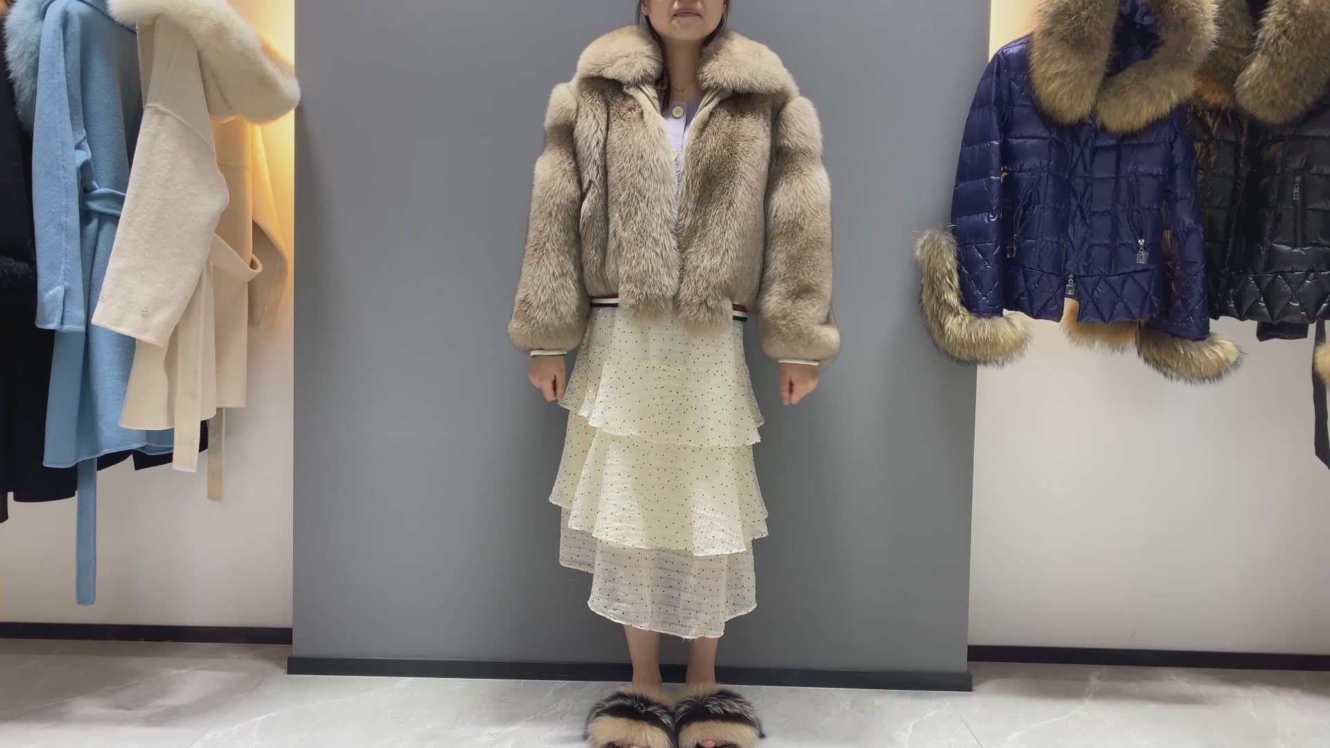 High Quality Comfortable Fox Fur Coat Lapel Zipper Clothes