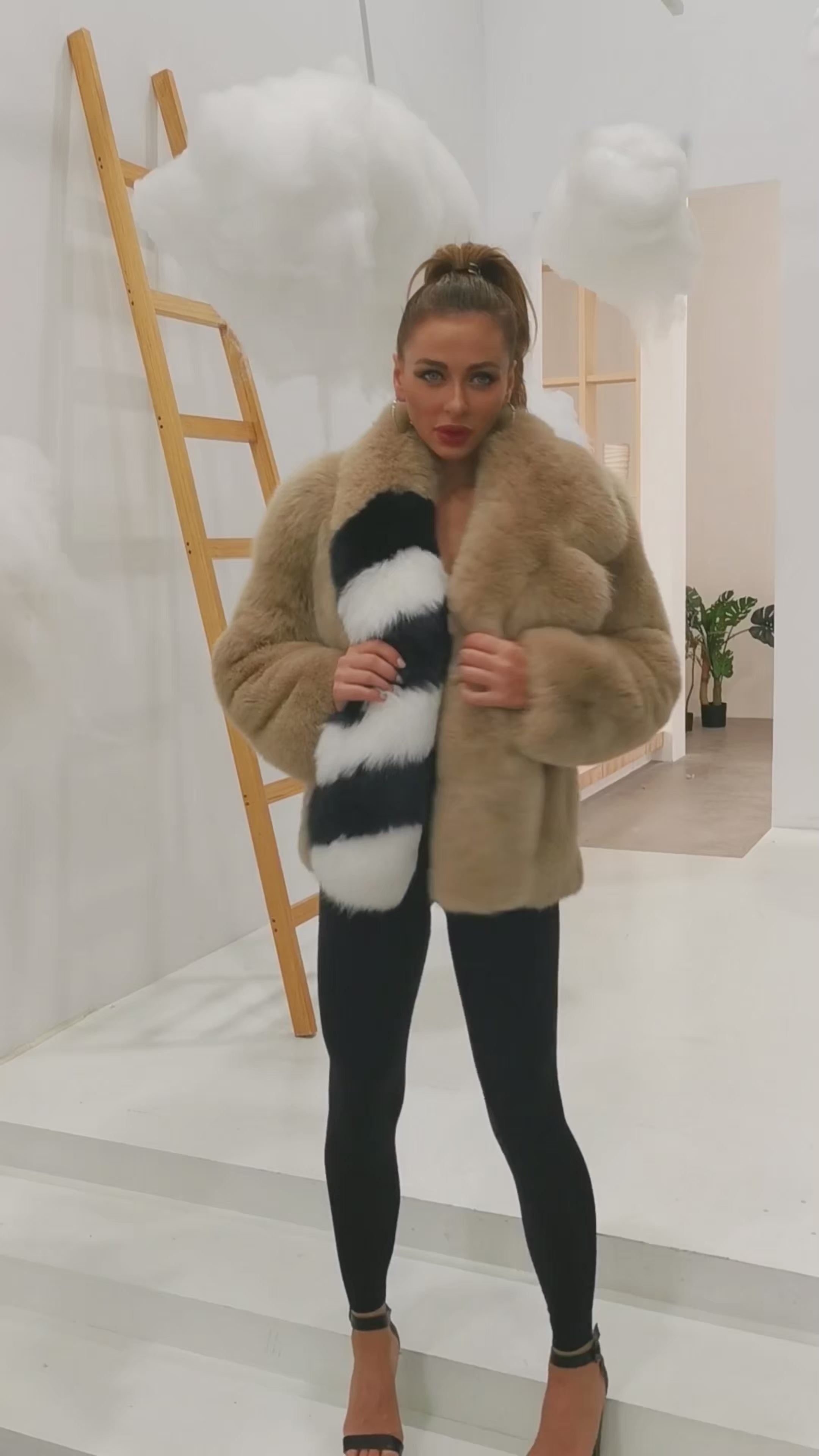 Giacca in pelle spessa, cappotto invernale in pelliccia di volpe naturale da donna