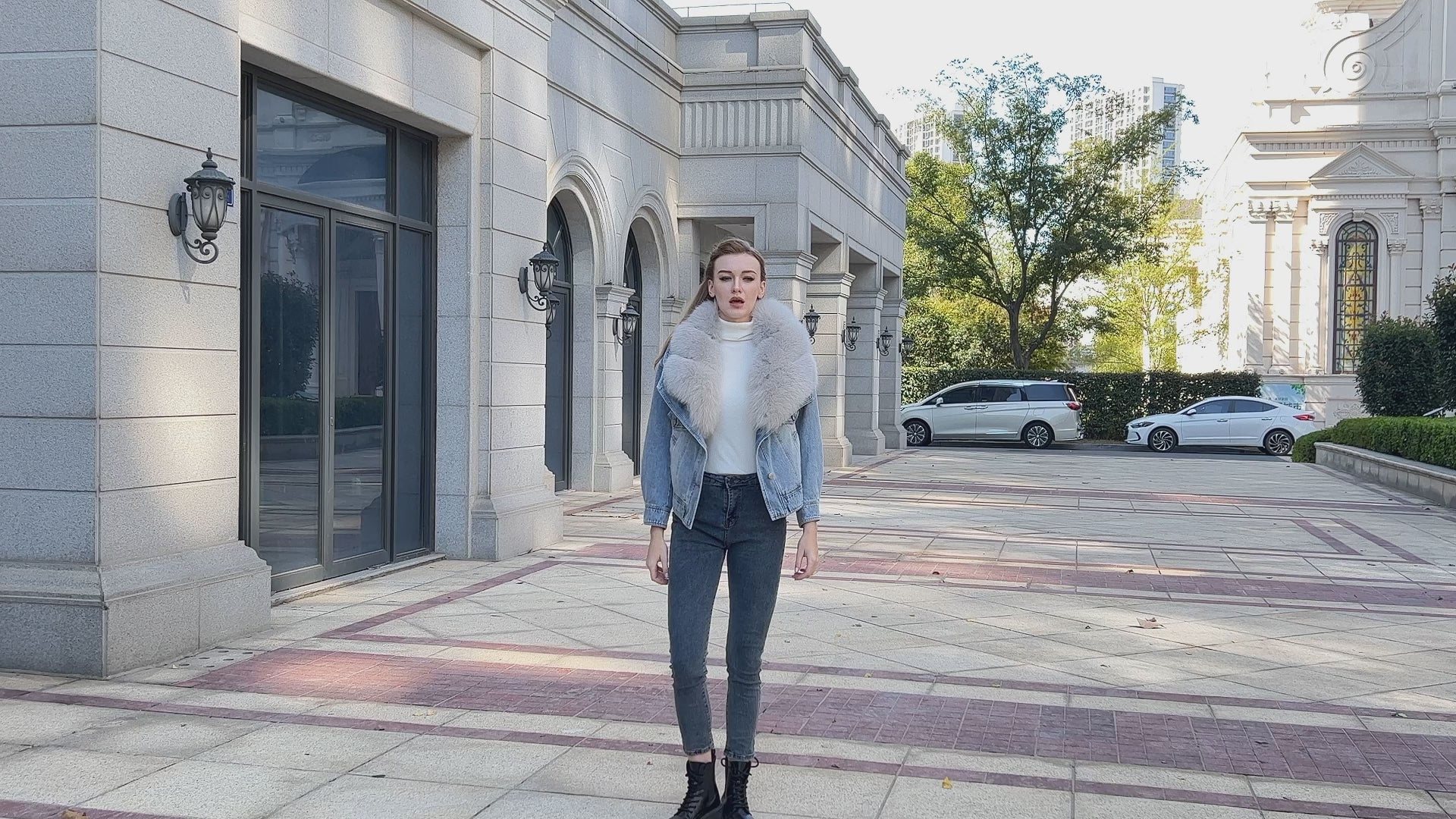 Fur Collar Fur Parka Denim Down Coat Jacket