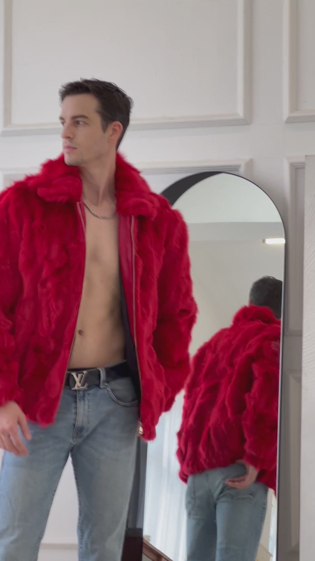 Natural Fox Fur Men's Lapel Jacket