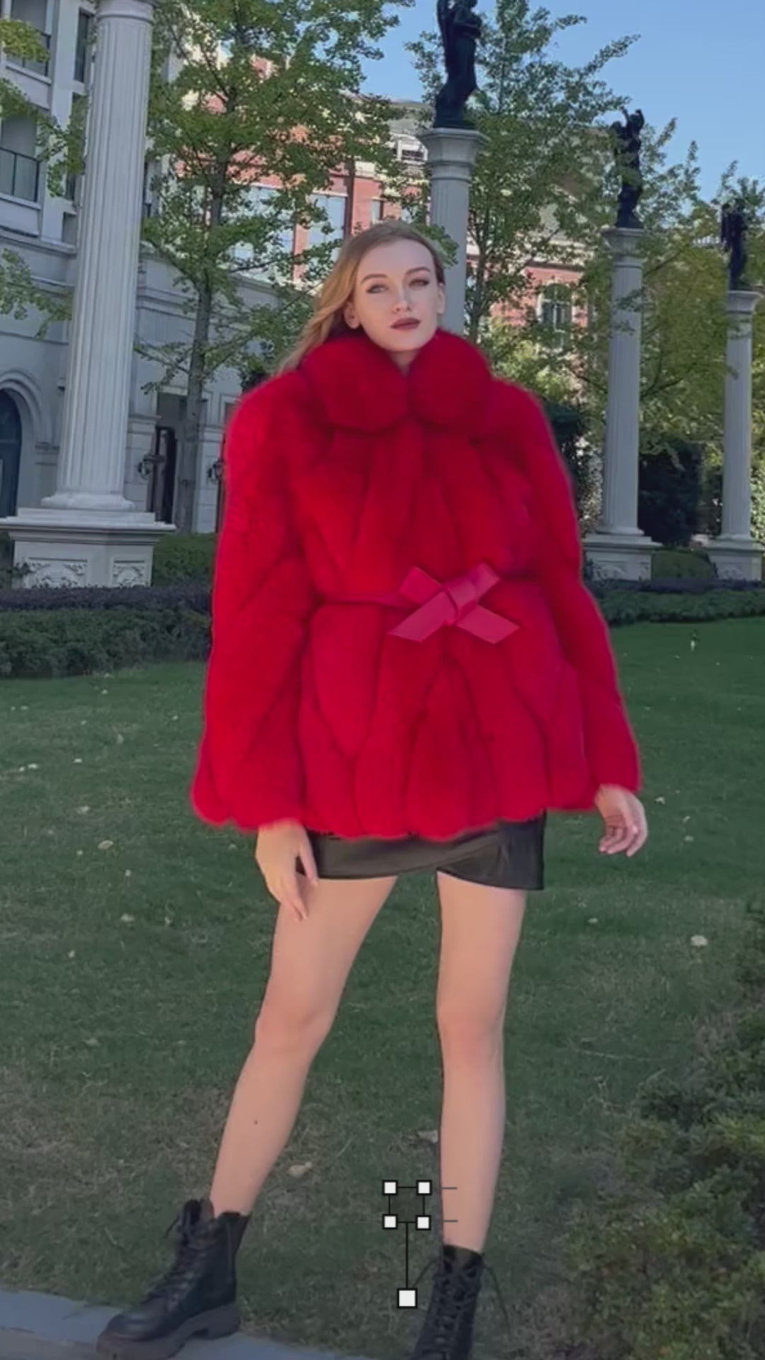 Lapel Genuine Fox Fur Womens Coat Leather Belt Style Fur Coat