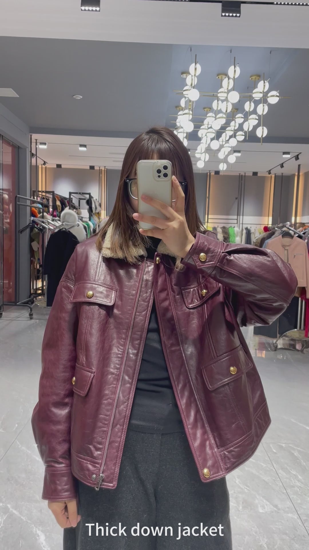 Lamb Fur Collar Double-breasted Pocket Down Jacket