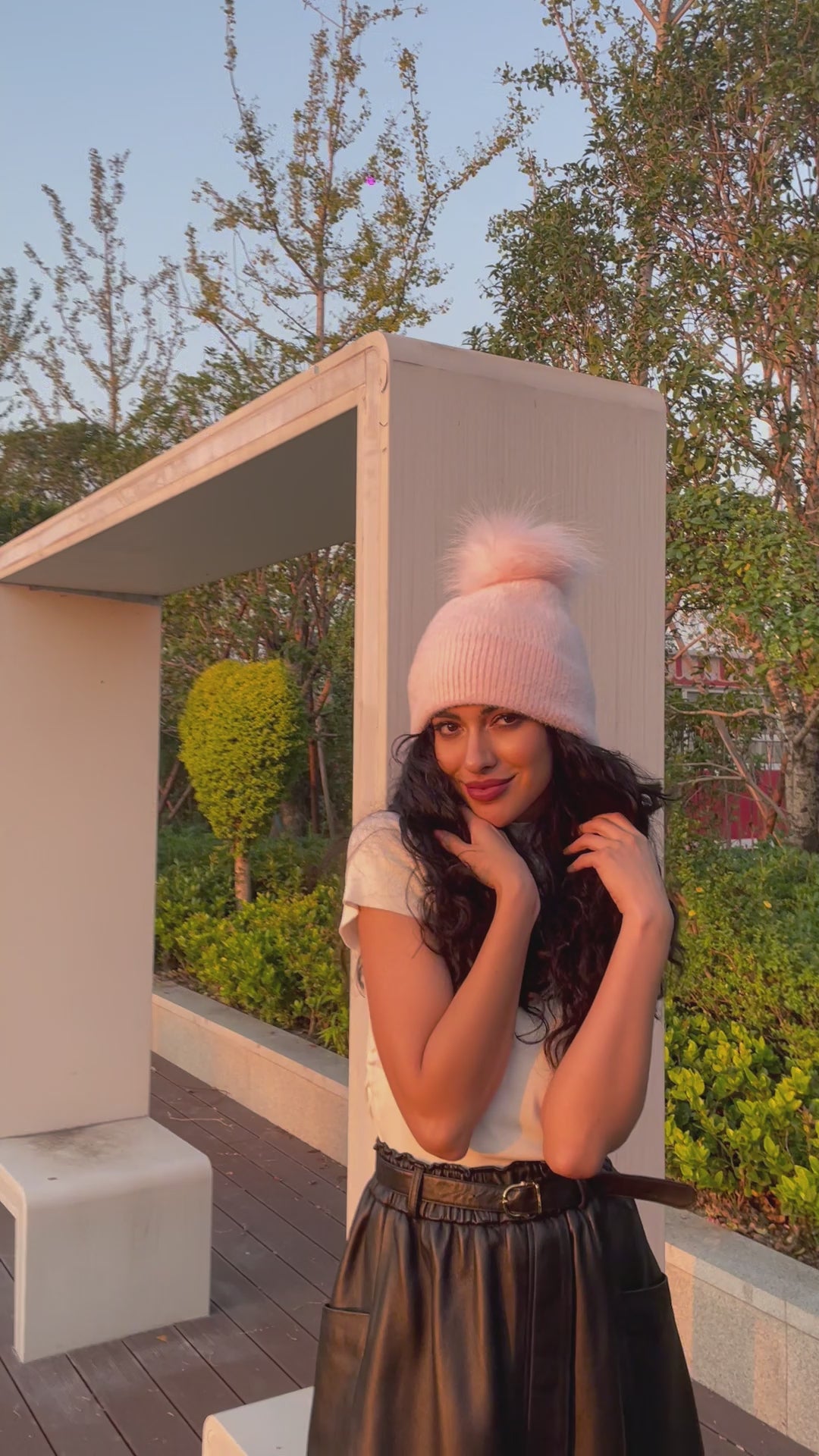 Women's Fashion Fox Fur Hat with Pom Poms