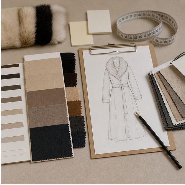 Neutral color and material moodboard for private label capsule development