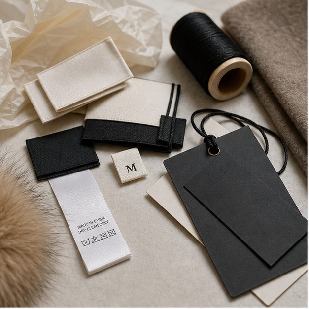 Generic garment labels and fur trim samples for private label development