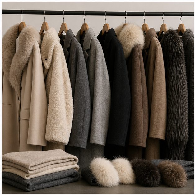 Wholesale winter outerwear assortment on a clean clothing rack